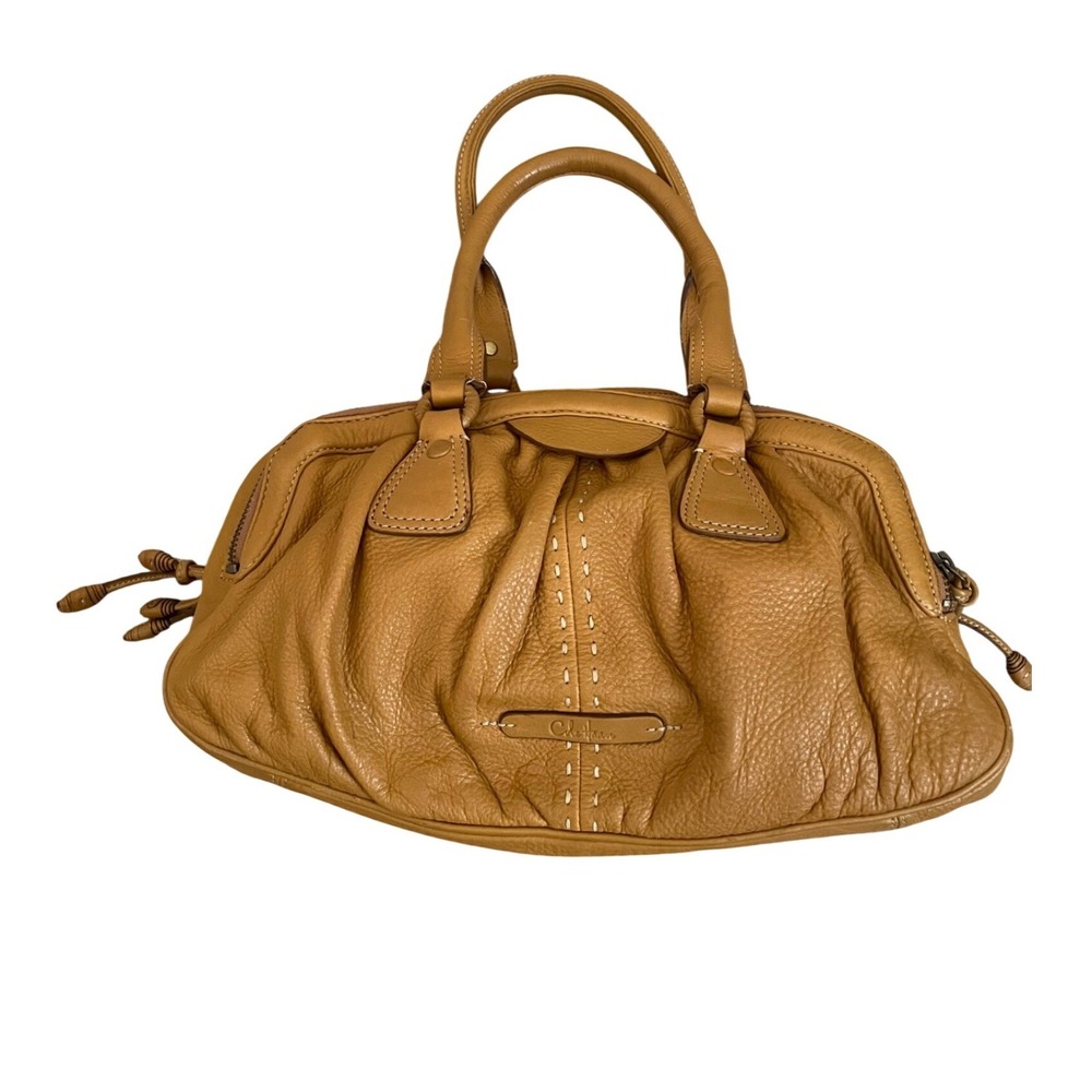 Cole Haan Village Triple Zip Satchel Tan Pebbled Leather Bag Y2K Boho Baguette